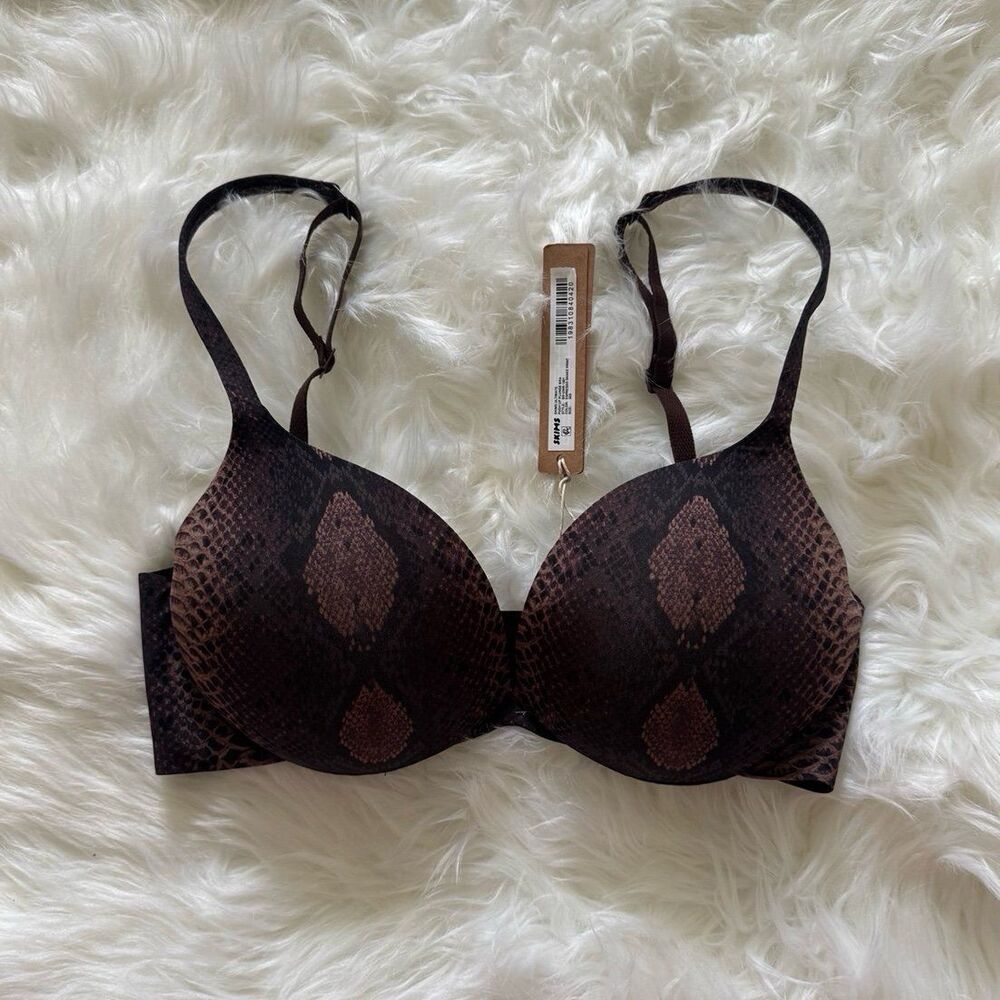 Skims Ultimate Push up Plunge Bra Espresso Snake Print Size 30D